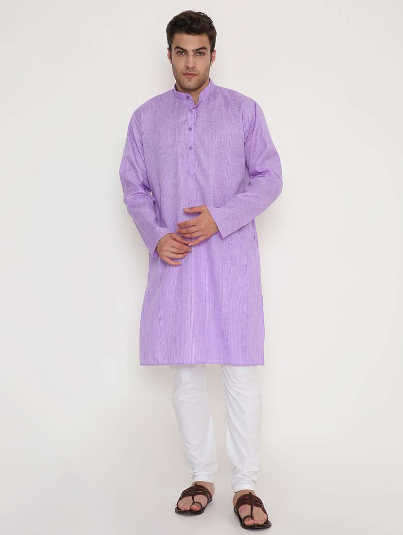 men solid long sleeve kurta and pyjama set