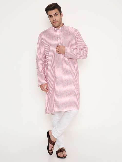 men striped long sleeve kurta and pyjama set - 22057751 - Standard Image - 0