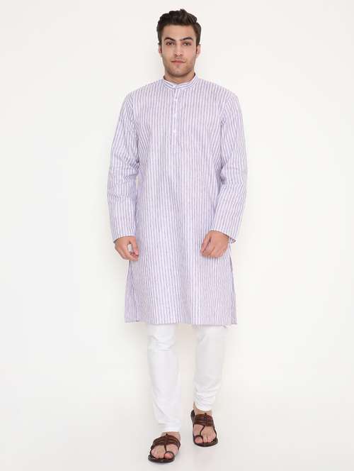 men striped long sleeve kurta and pyjama set - 22057754 - Standard Image - 0