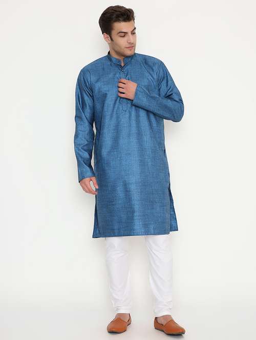 men solid long sleeve kurta and pyjama set - 22057758 - Standard Image - 0