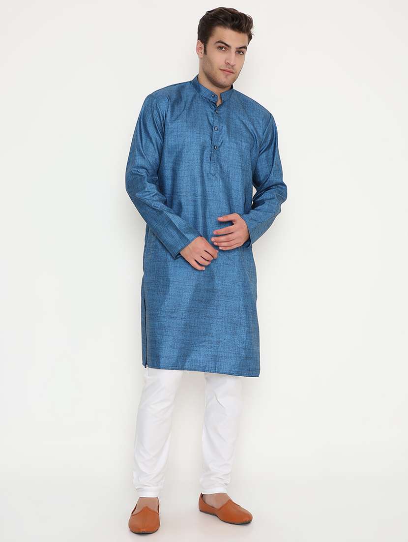 men solid long sleeve kurta and pyjama set - 22057758 - Standard Image - 3