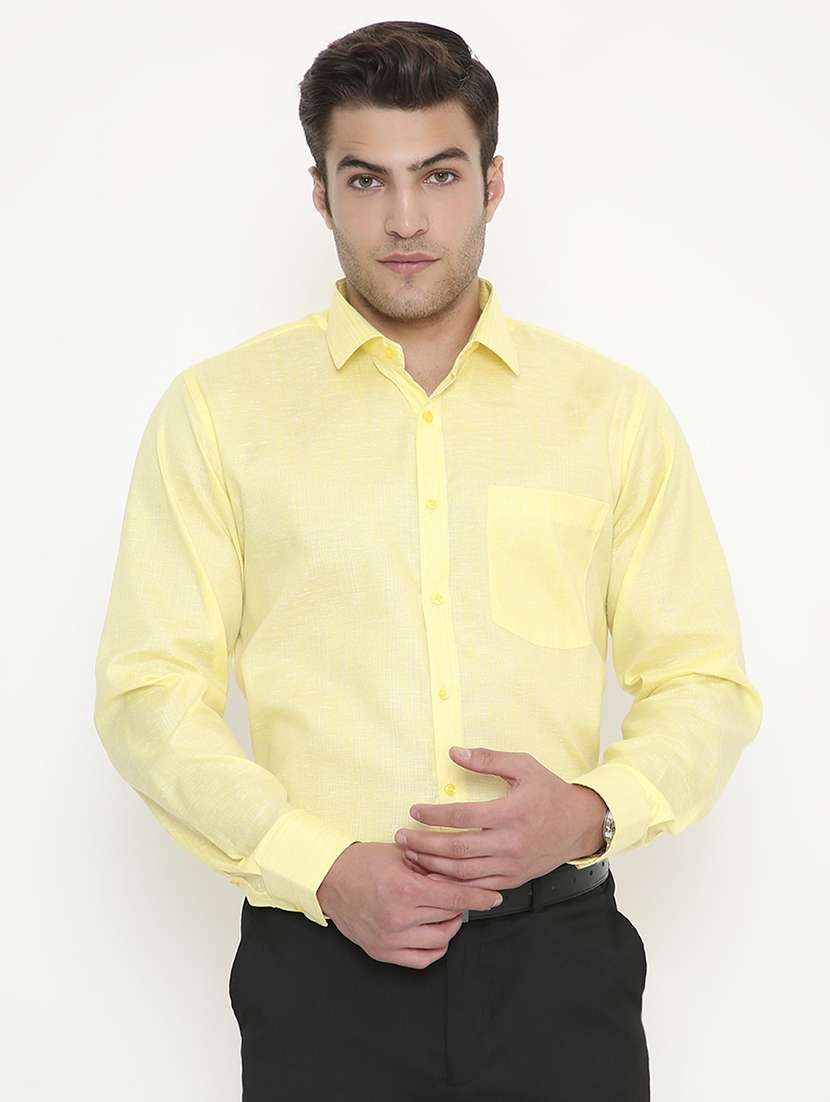 men solid collared long sleeve regular fit shirt