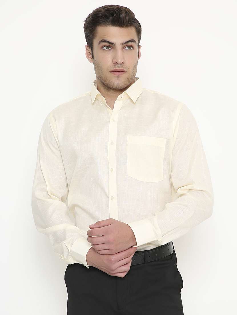 men solid collared long sleeve regular fit shirt