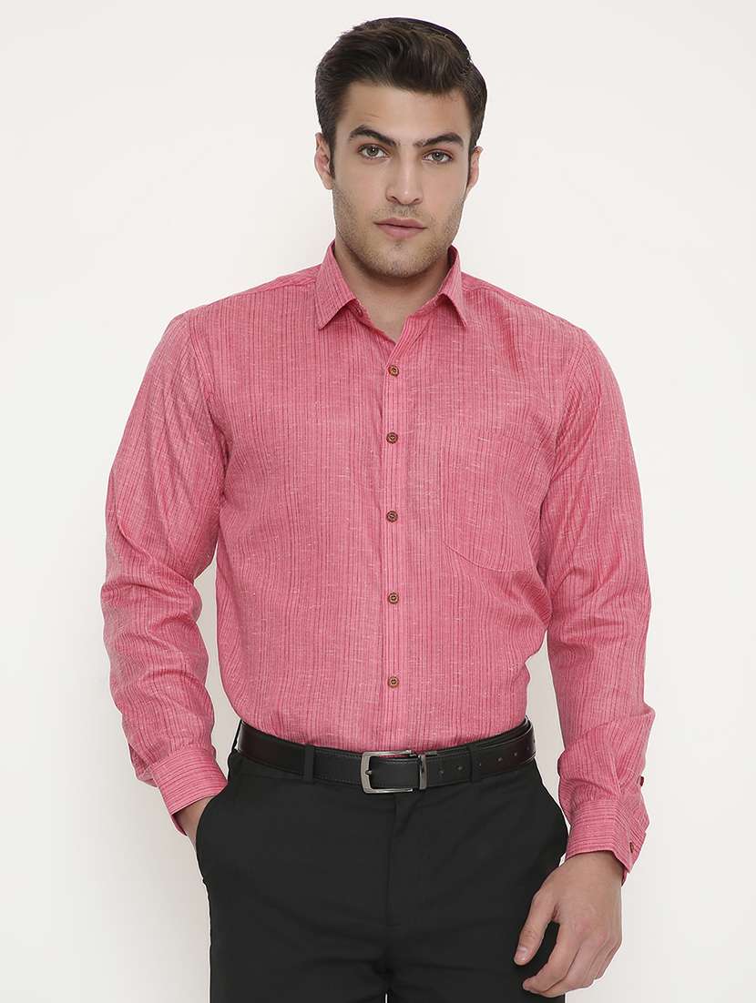 men solid collared long sleeve regular fit shirt