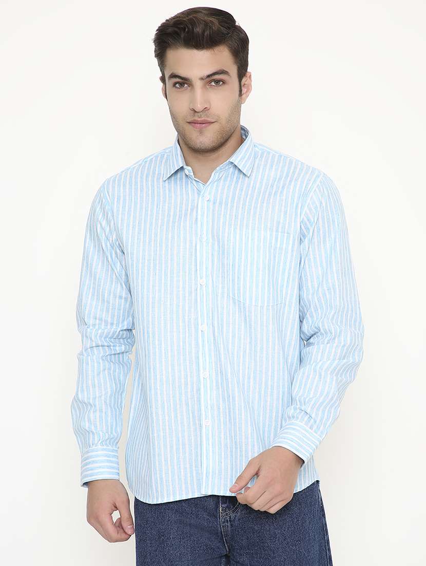 men striped collared long sleeve regular fit shirt
