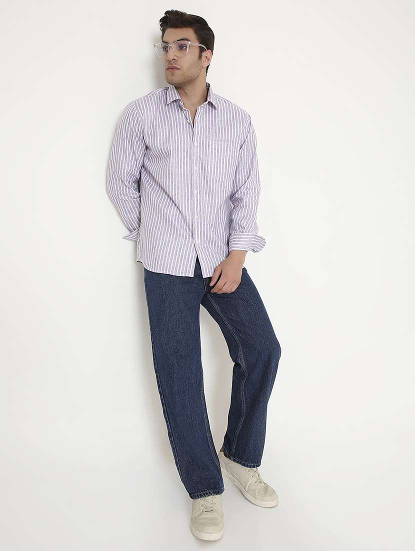 men striped collared long sleeve regular fit shirt - 22057783 -  Standard Image - 5