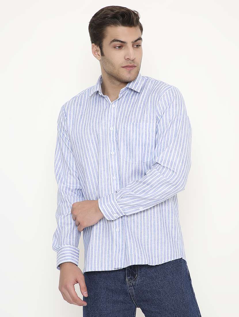 men striped collared long sleeve regular fit shirt