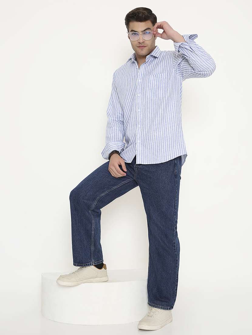 men striped collared long sleeve regular fit shirt - 22057784 -  Standard Image - 5