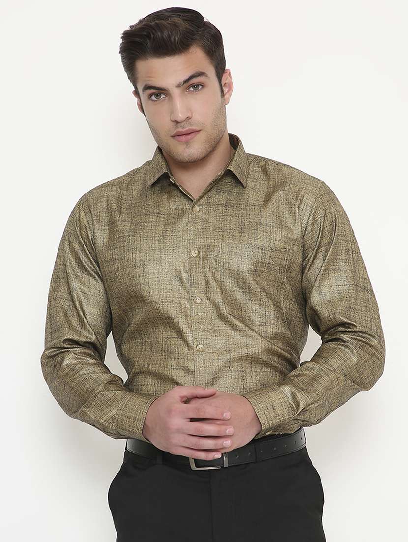 men solid collared long sleeve regular fit shirt