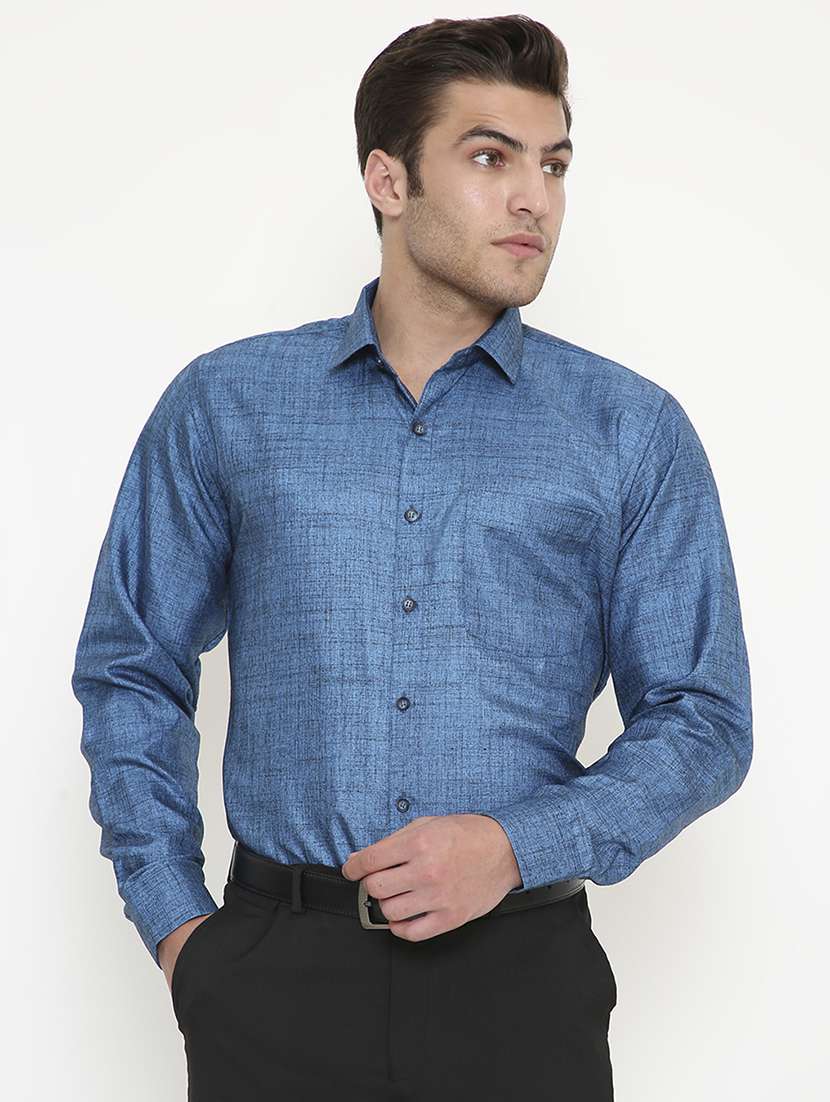 men solid collared long sleeve regular fit shirt