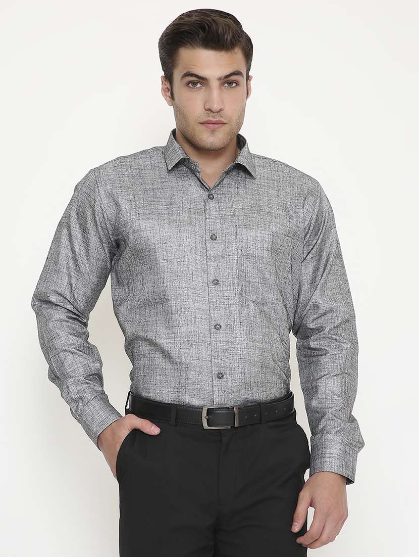 men solid collared long sleeve regular fit shirt