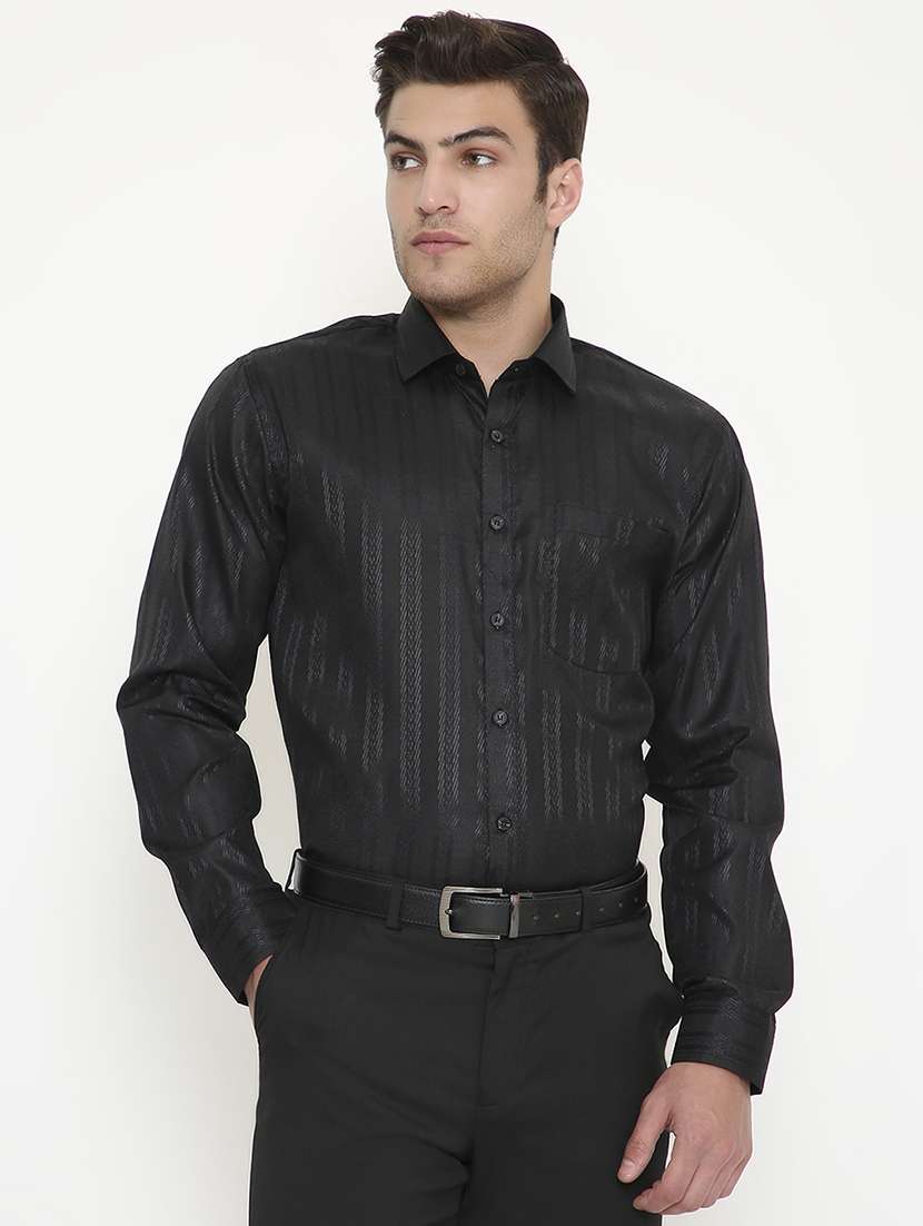 men solid collared long sleeve regular fit shirt