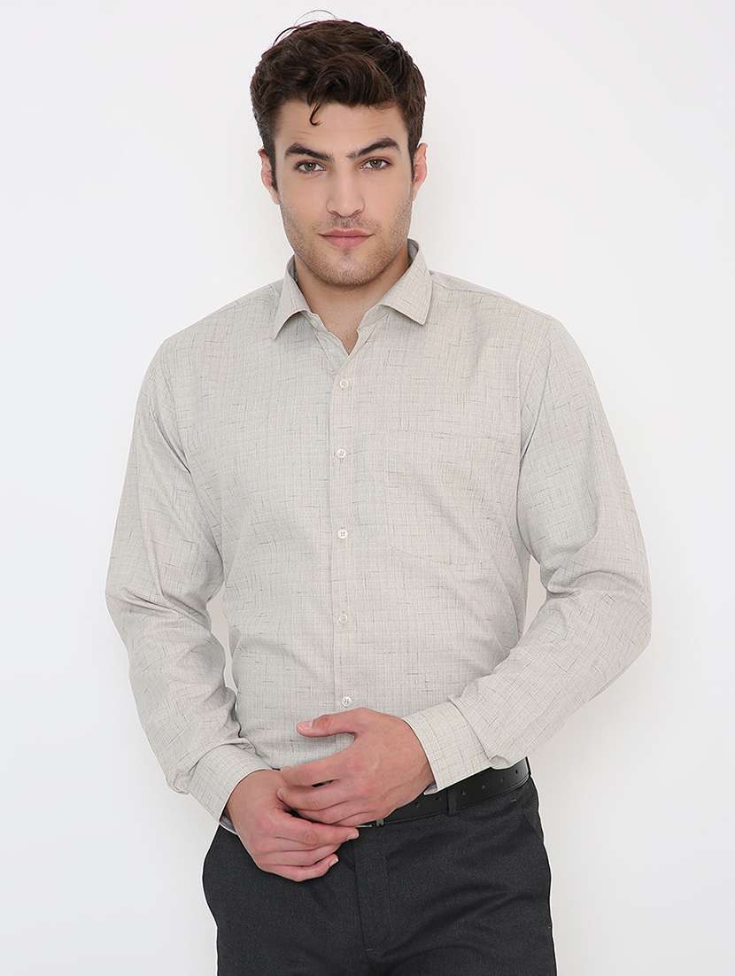 men solid collared long sleeve regular fit shirt