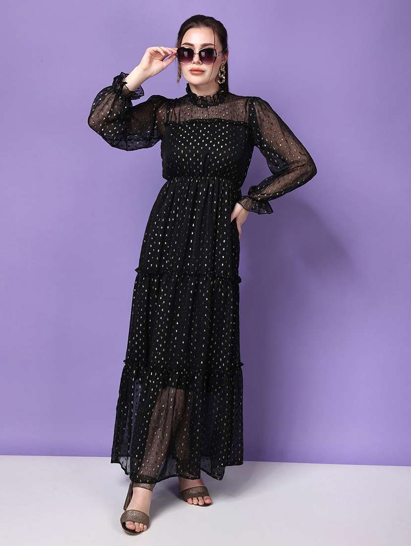 women self designed long sleeve tiered dress