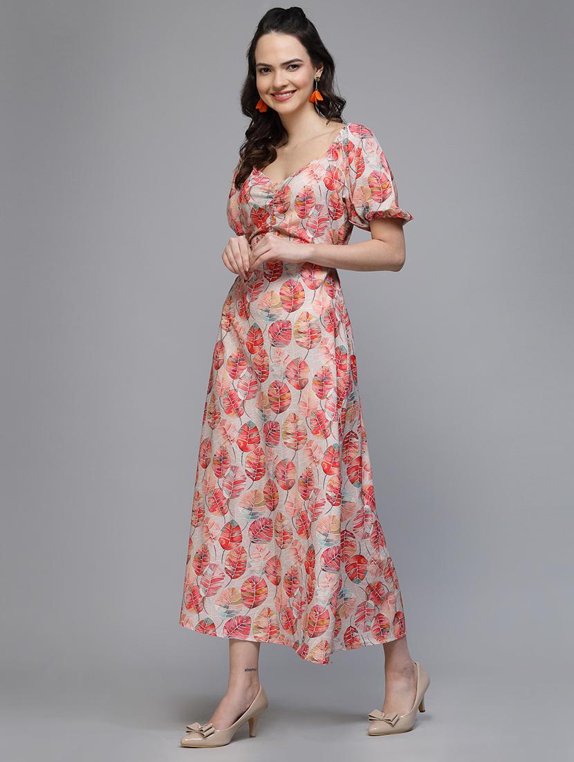 women printed puff sleeve a-line dress - 22057804 - Standard Image - 3