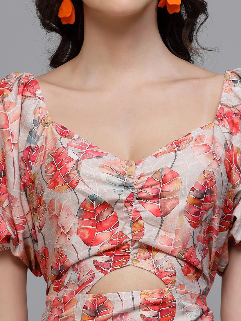 women printed puff sleeve a-line dress - 22057804 - Standard Image - 5