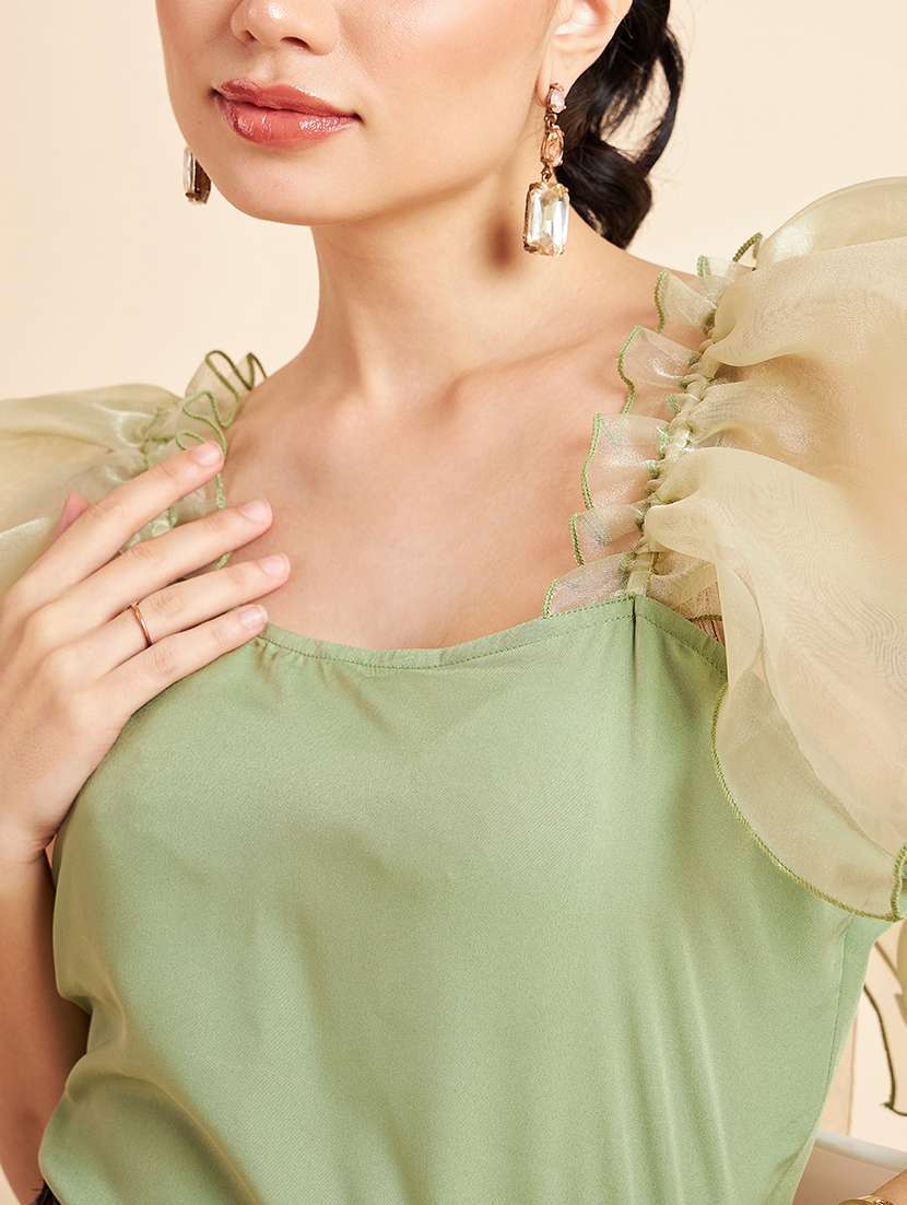 women solid ruffle sleeve regular fit top - 22057808 -  Standard Image - 5