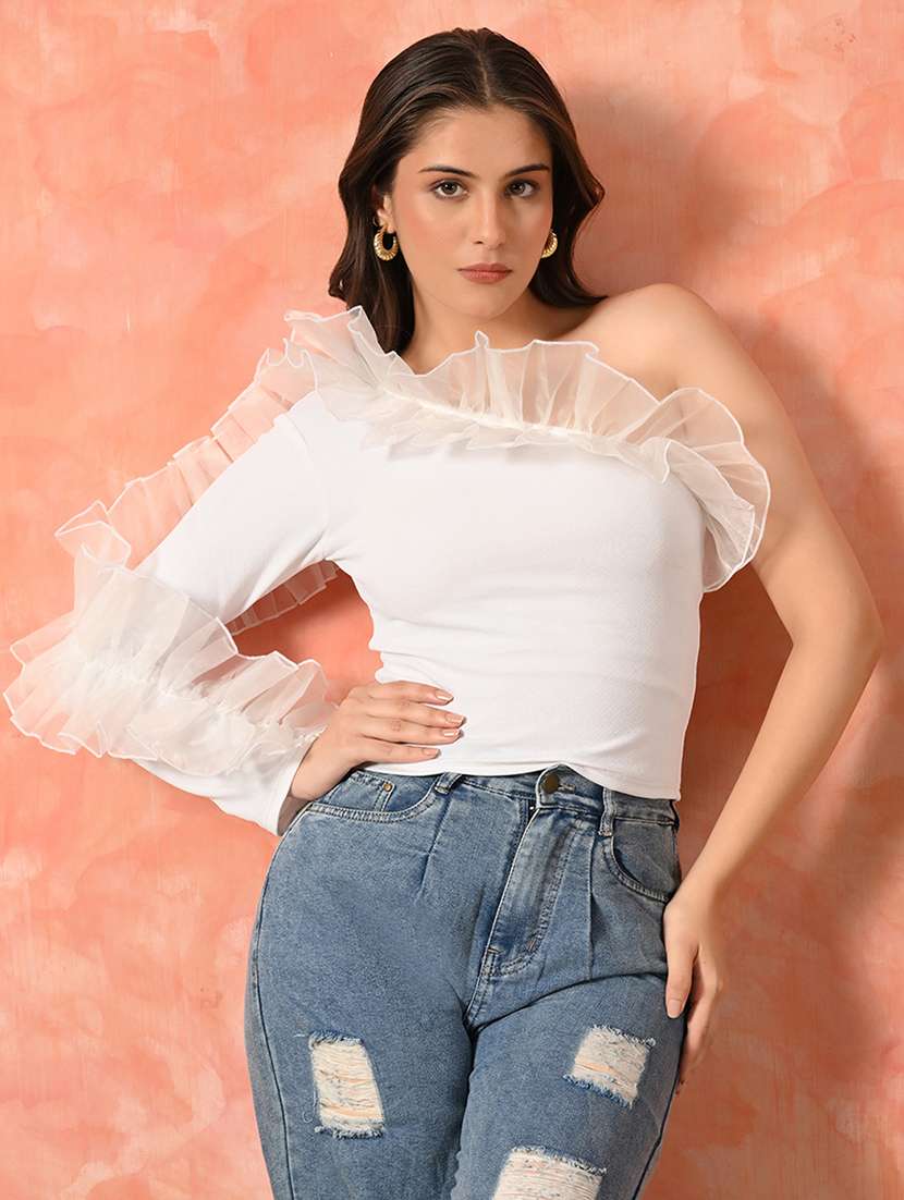 women solid single shoulder regular fit top