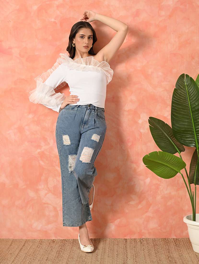 women solid single shoulder regular fit top - 22057811 -  Standard Image - 5