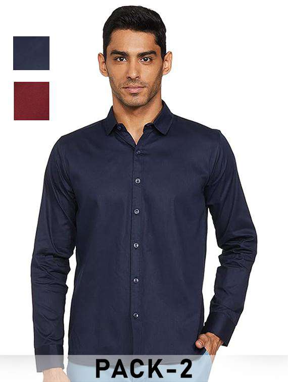 men pack of 2 solid long sleeve casual shirt