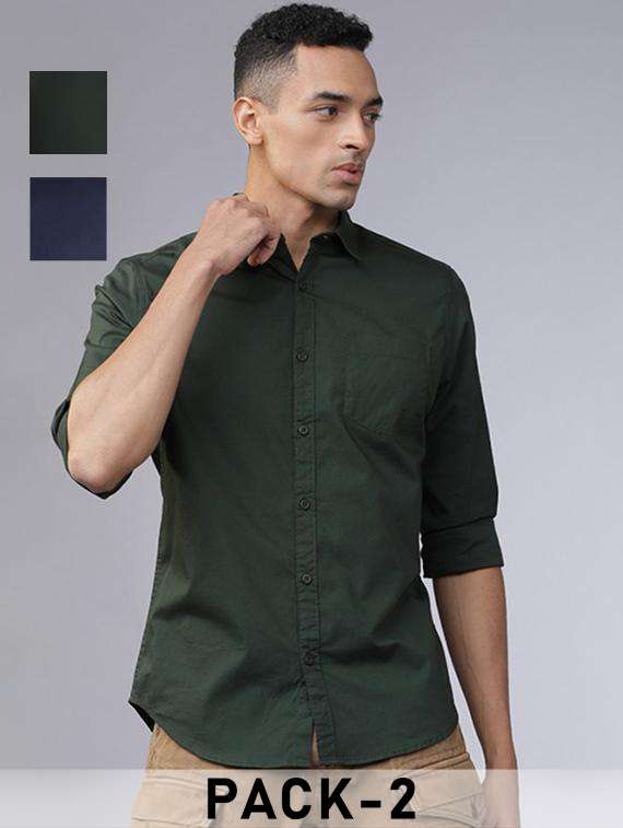 men pack of 2 solid long sleeve casual shirt