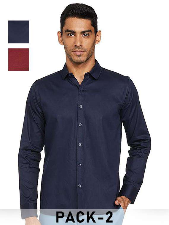 men pack of 2 solid long sleeve casual shirt
