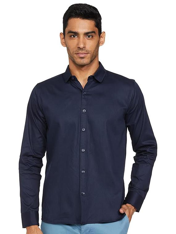 blue cotton blend casual shirt - 22057827 - Zoom Image - 0