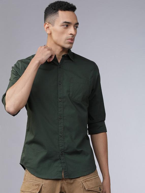 green cotton blend casual shirt - 22057828 -  Zoom Image - 0
