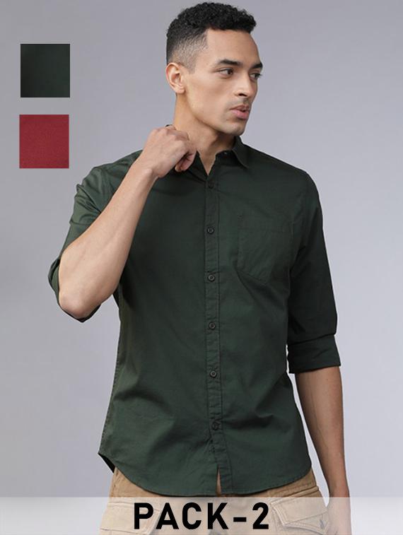 men pack of 2 solid long sleeve casual shirt