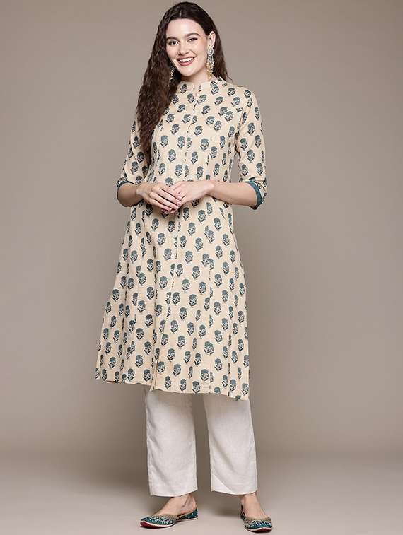 women floral three quarter sleeve a-line kurta