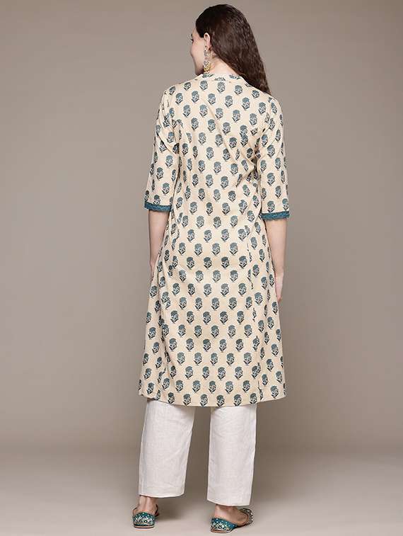 women floral three quarter sleeve a-line kurta - 22057835 -  Standard Image - 3