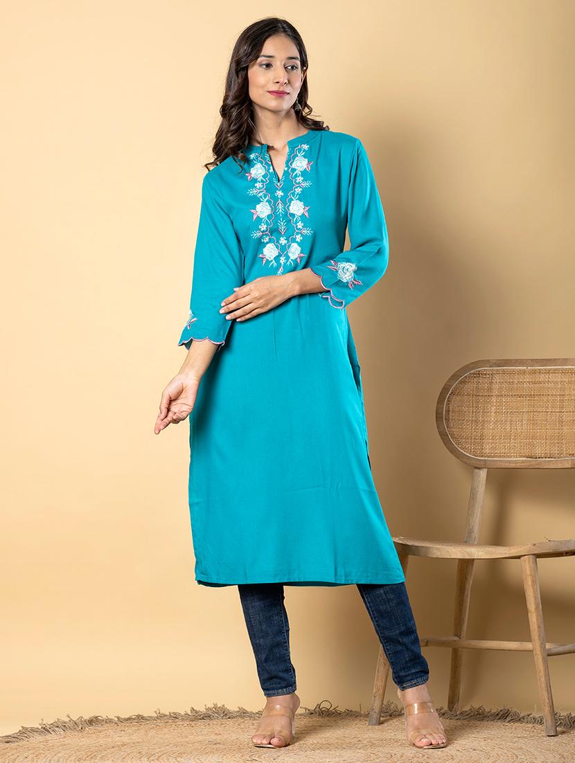 women three quarter sleeve straight kurta - 22057840 -  Zoom Image - 0