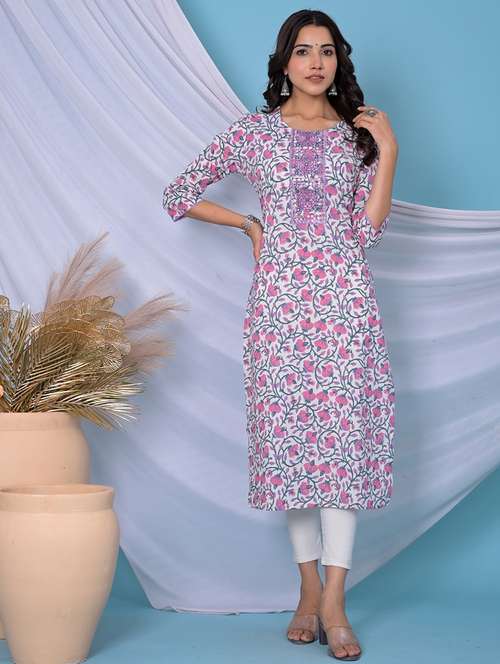 purple cotton straight kurta - 22057856 -  Standard Image - 0