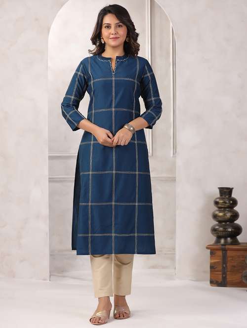 women three quarter sleeve straight kurta - 22057862 - Standard Image - 0