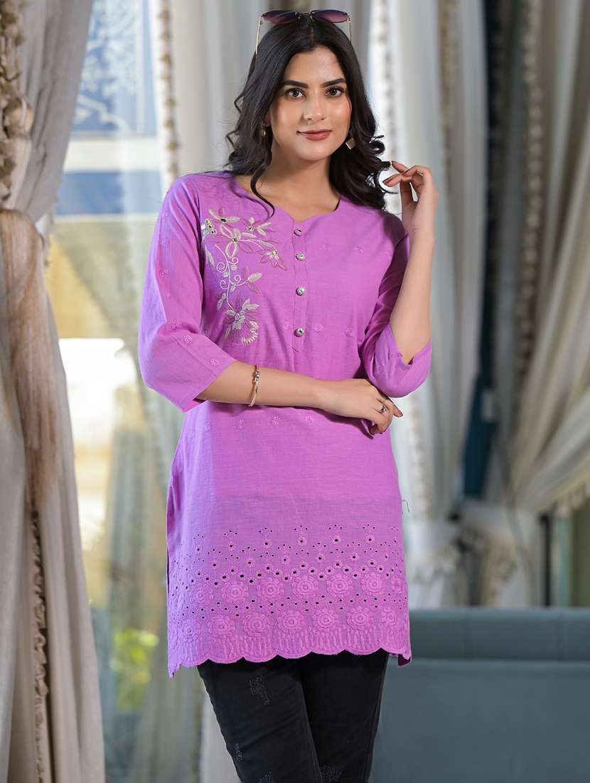 purple cotton straight kurta - 22057878 -  Zoom Image - 0