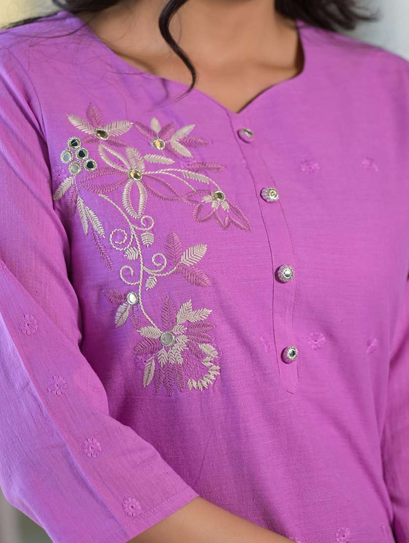 purple cotton straight kurta - 22057878 -  Standard Image - 5