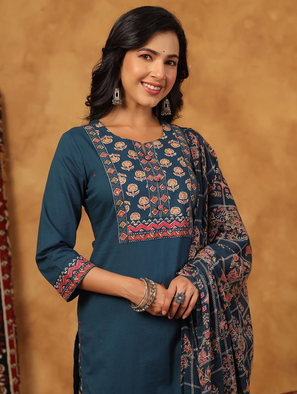 women printed three quarter sleeve kurta palazzo with dupatta set - 22057879 - Standard Image - 5