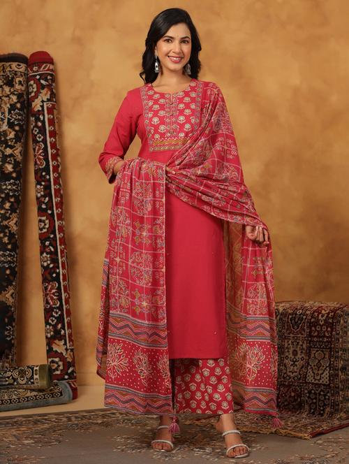 pink cotton kurta palazzo set - 22057881 - Standard Image - 0