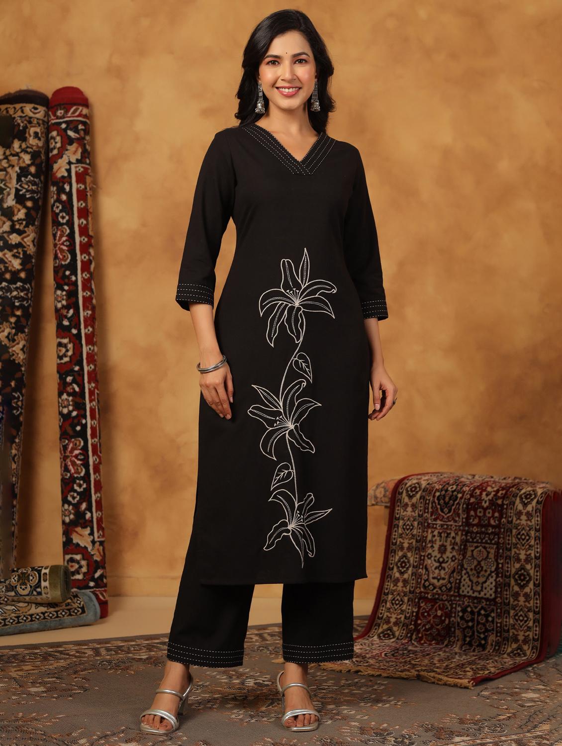 black cotton kurta palazzo  set