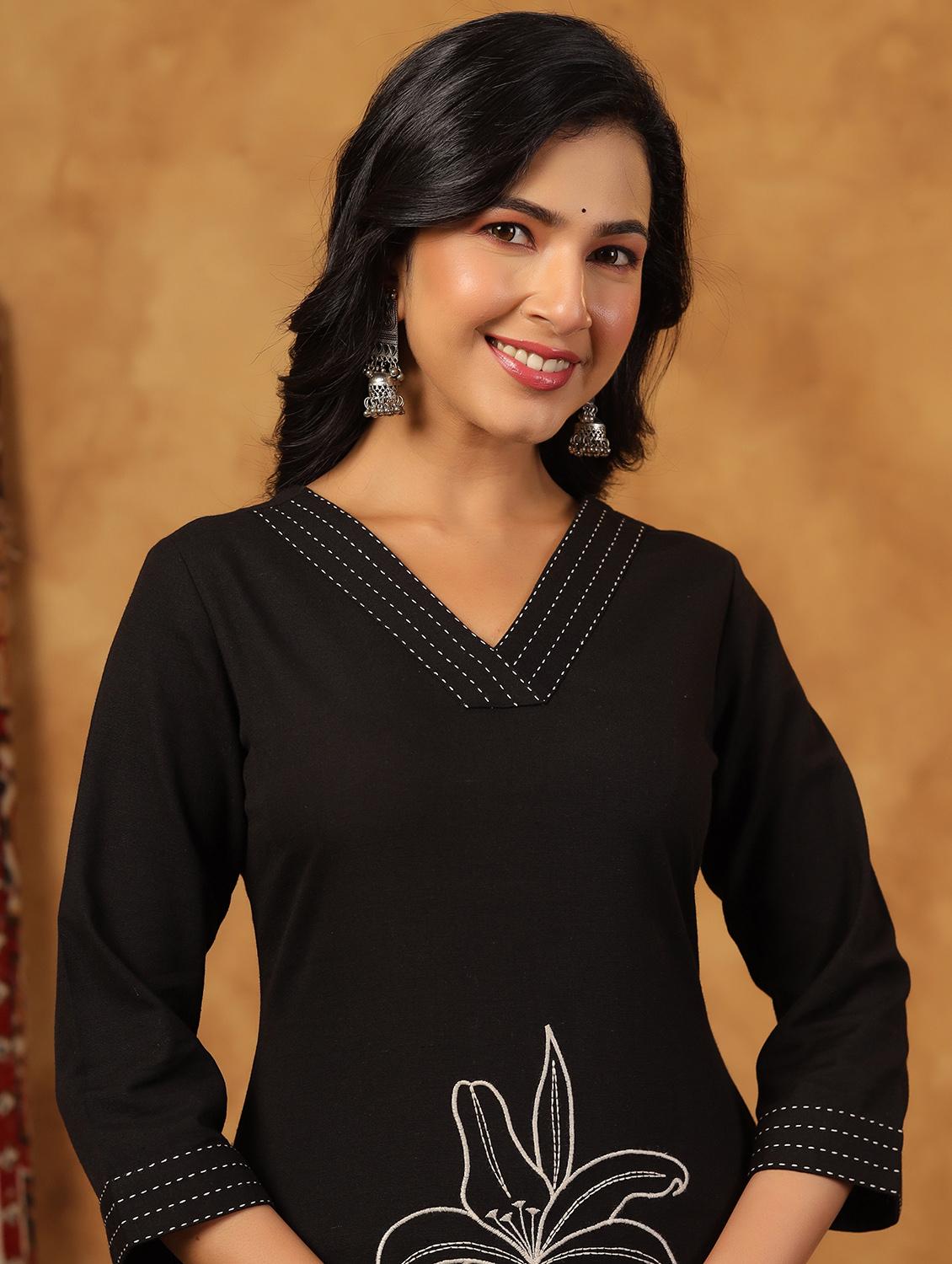 black cotton kurta palazzo set - 22057882 - Standard Image - 5