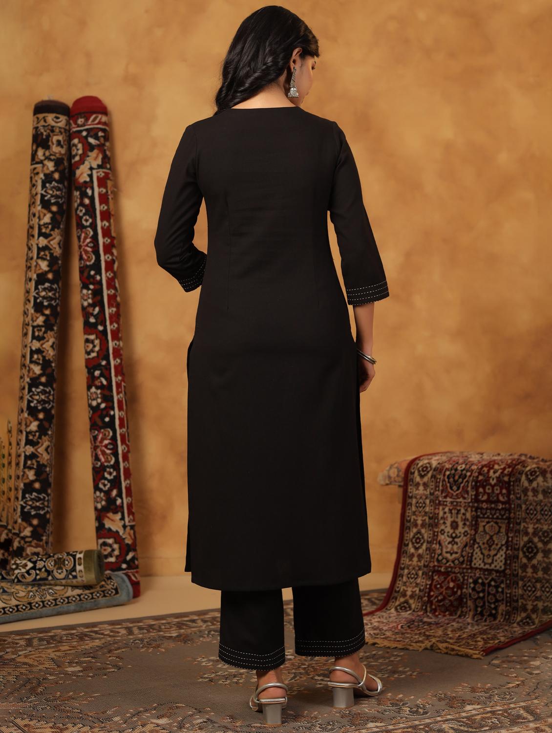 women embroidered three quarter sleeve kurta palazzo set - 22057883 - Standard Image - 3