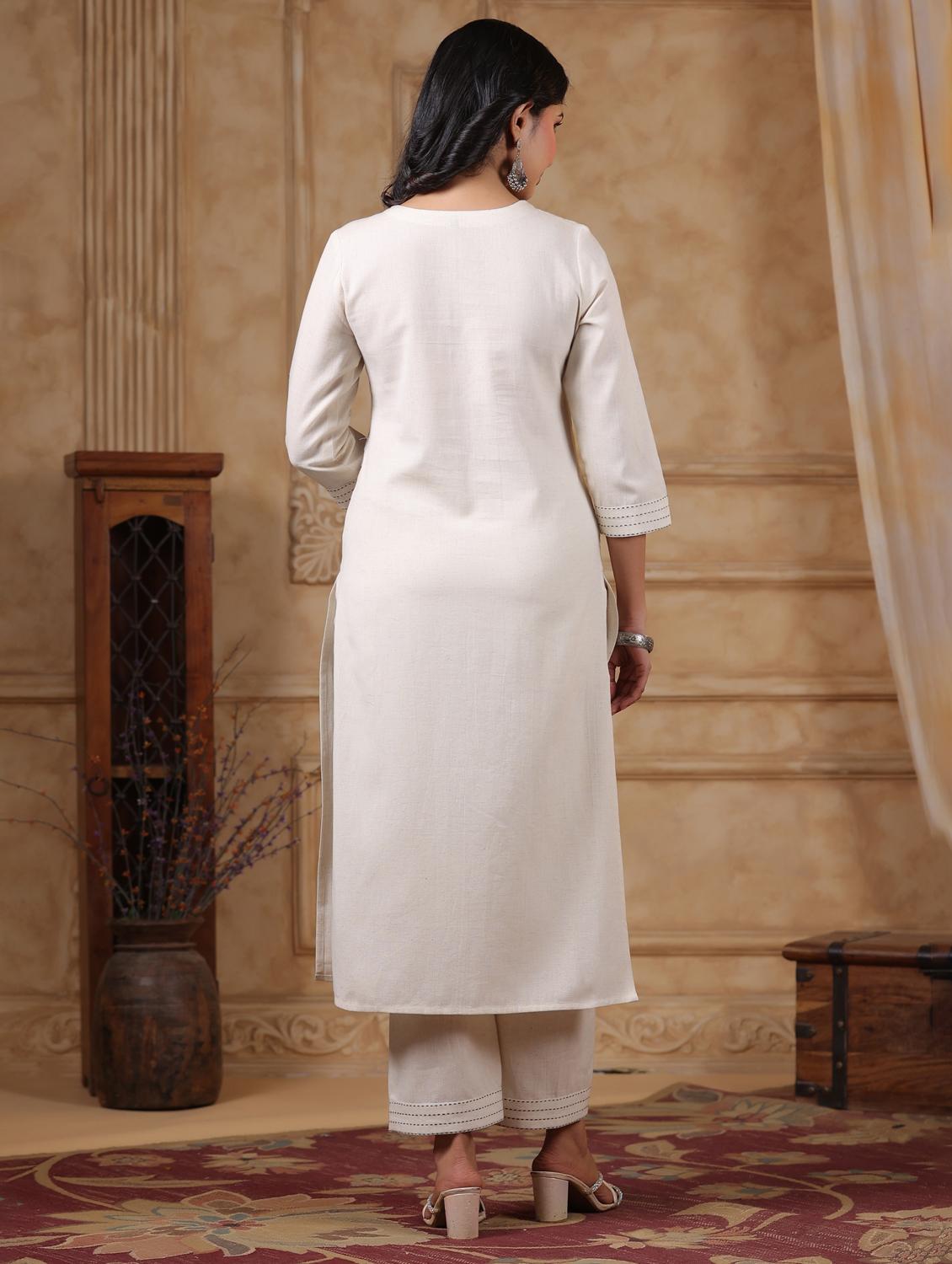 women embroidered three quarter sleeve kurta palazzo set - 22057884 - Standard Image - 3