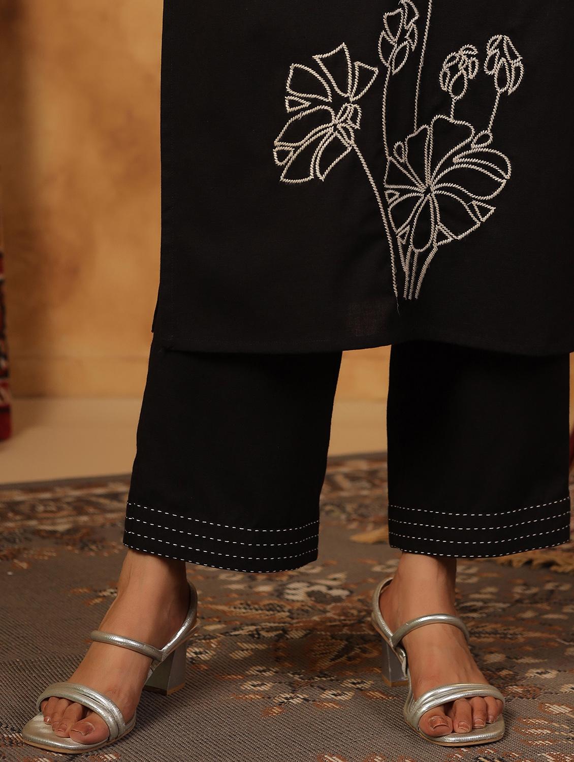 black cotton kurta palazzo set - 22057885 - Standard Image - 5