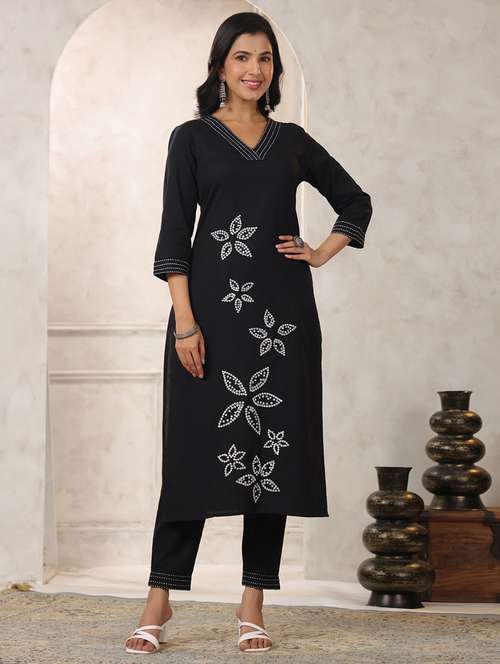 black cotton kurta palazzo set - 22057886 - Standard Image - 0