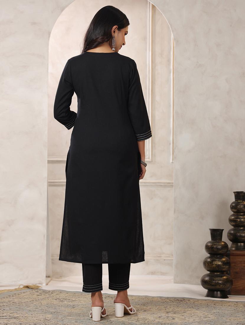 black cotton kurta palazzo set - 22057886 - Standard Image - 3