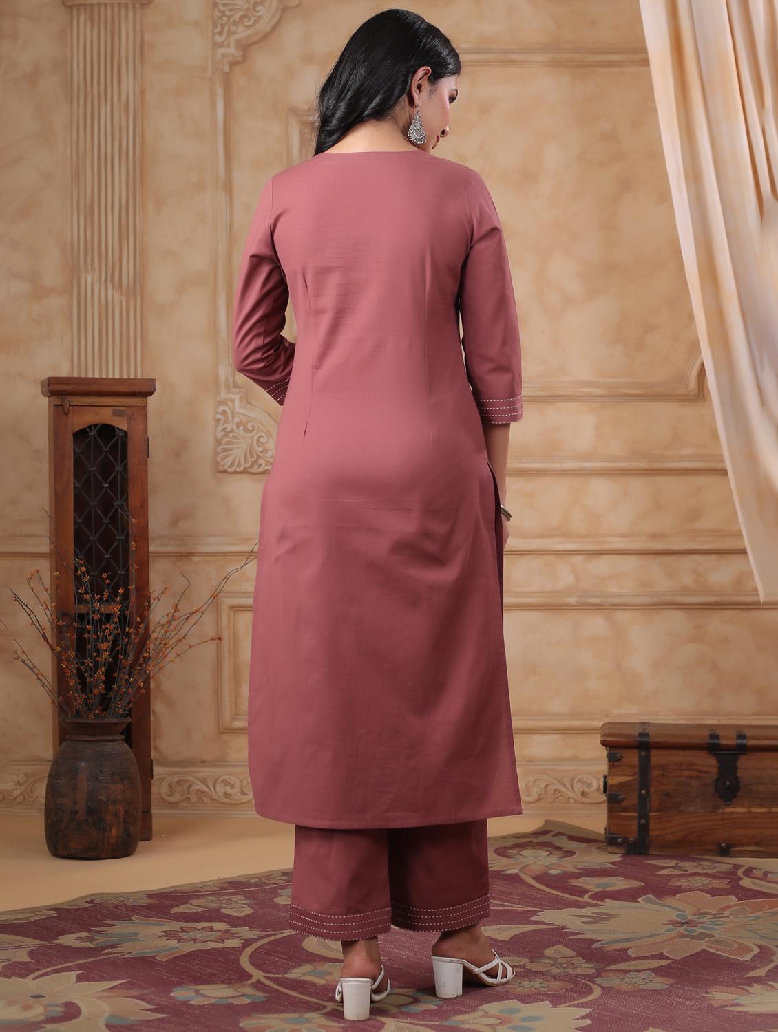 women embroidered three quarter sleeve kurta palazzo set - 22057887 - Standard Image - 3