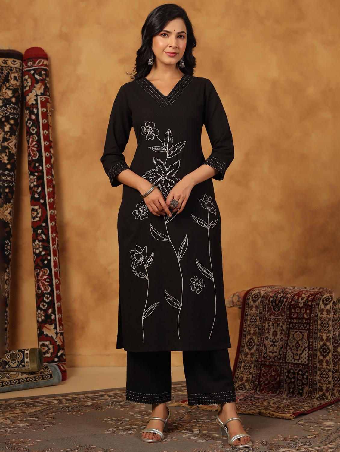 black cotton kurta palazzo  set
