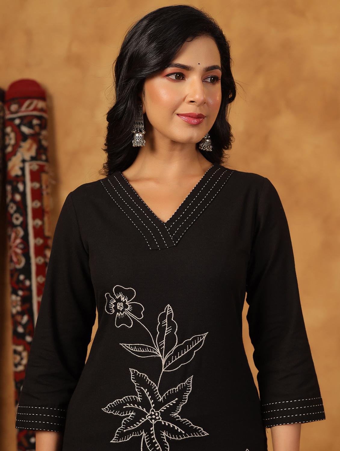 black cotton kurta palazzo set - 22057888 - Standard Image - 5