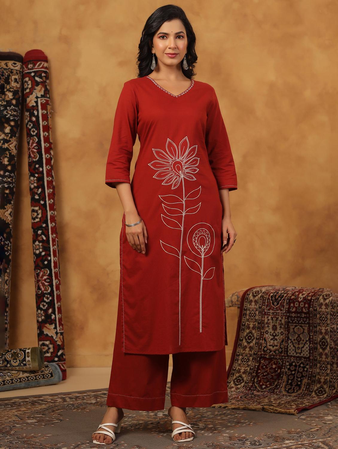 rust cotton kurta palazzo set - 22057892 - Zoom Image - 0