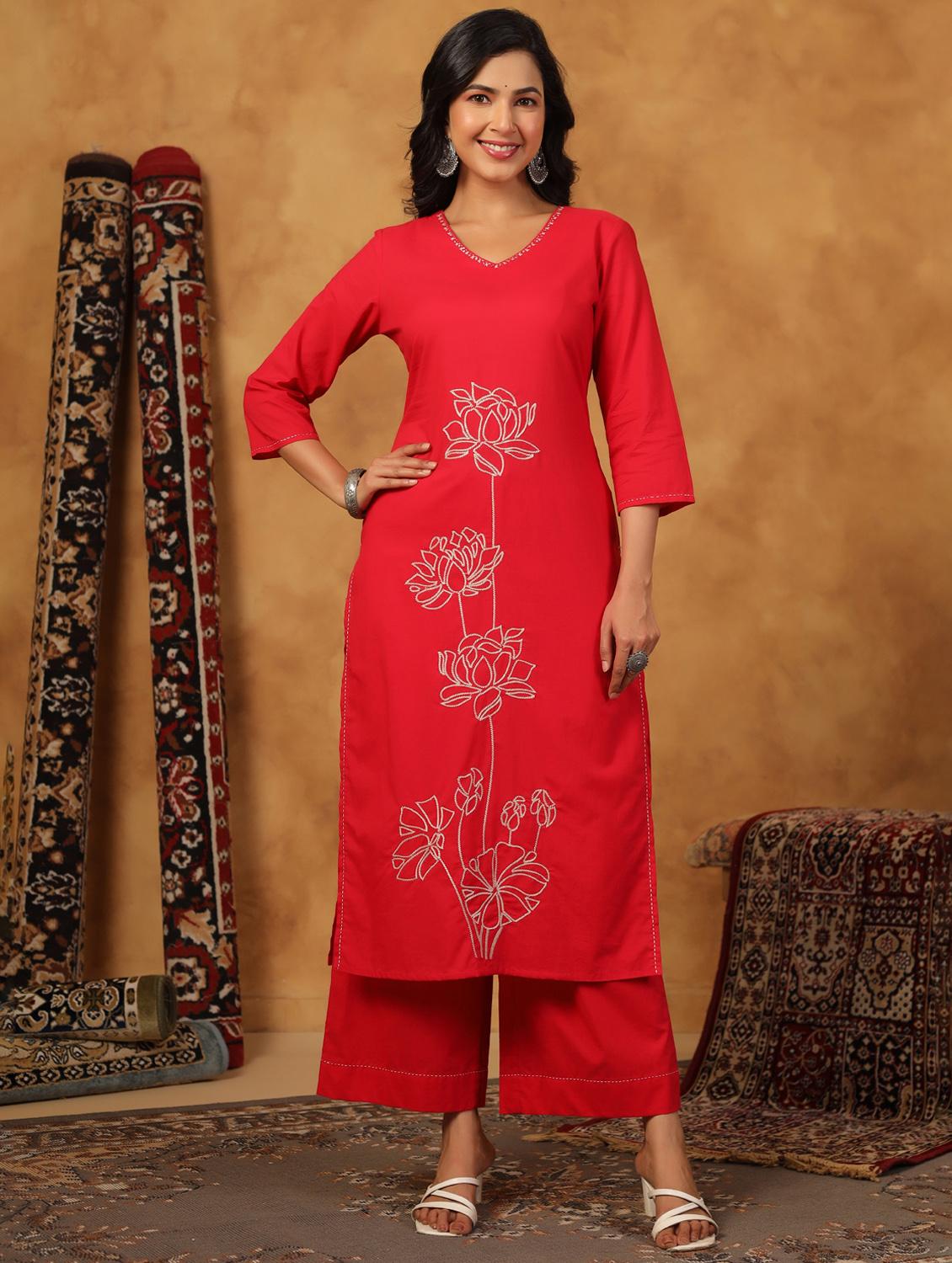 pink cotton kurta palazzo set - 22057893 - Zoom Image - 0